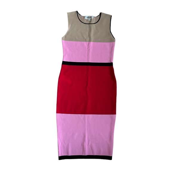 Diane Von Furstenberg DVF Color Block Knit Dress Midi Womens Size Large - Picture 3 of 7